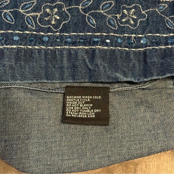 Erika Boho Zippered Embroidered Jean Jacket Silver Threading W / Turquoise Sz XL - Picture 7 of 16